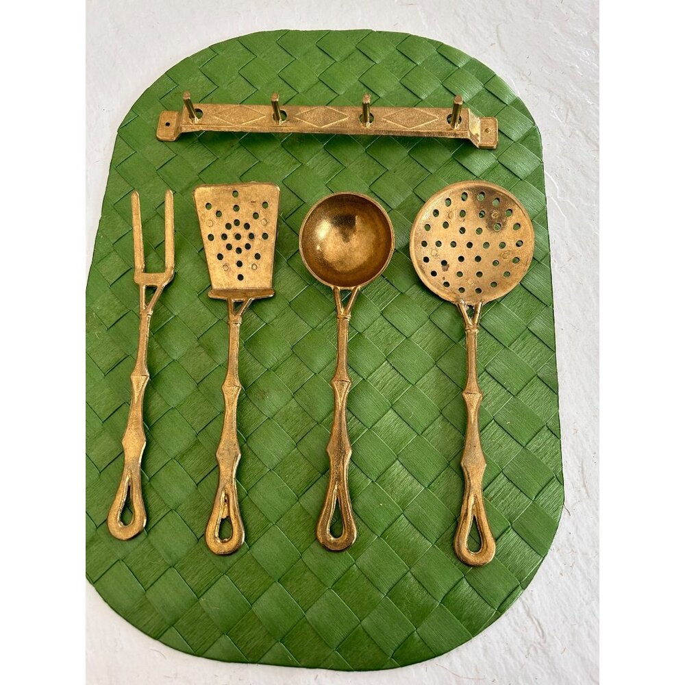 Pending Vintage COLLINI Signed Brass Serving Set 5 Piece Wall Mount Rack NIB